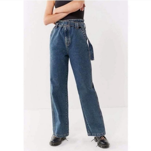 Urban Outfitters BDG W28/L32 Paper Bag Jeans High Waist Belt Baggie Straight Leg - Picture 1 of 16